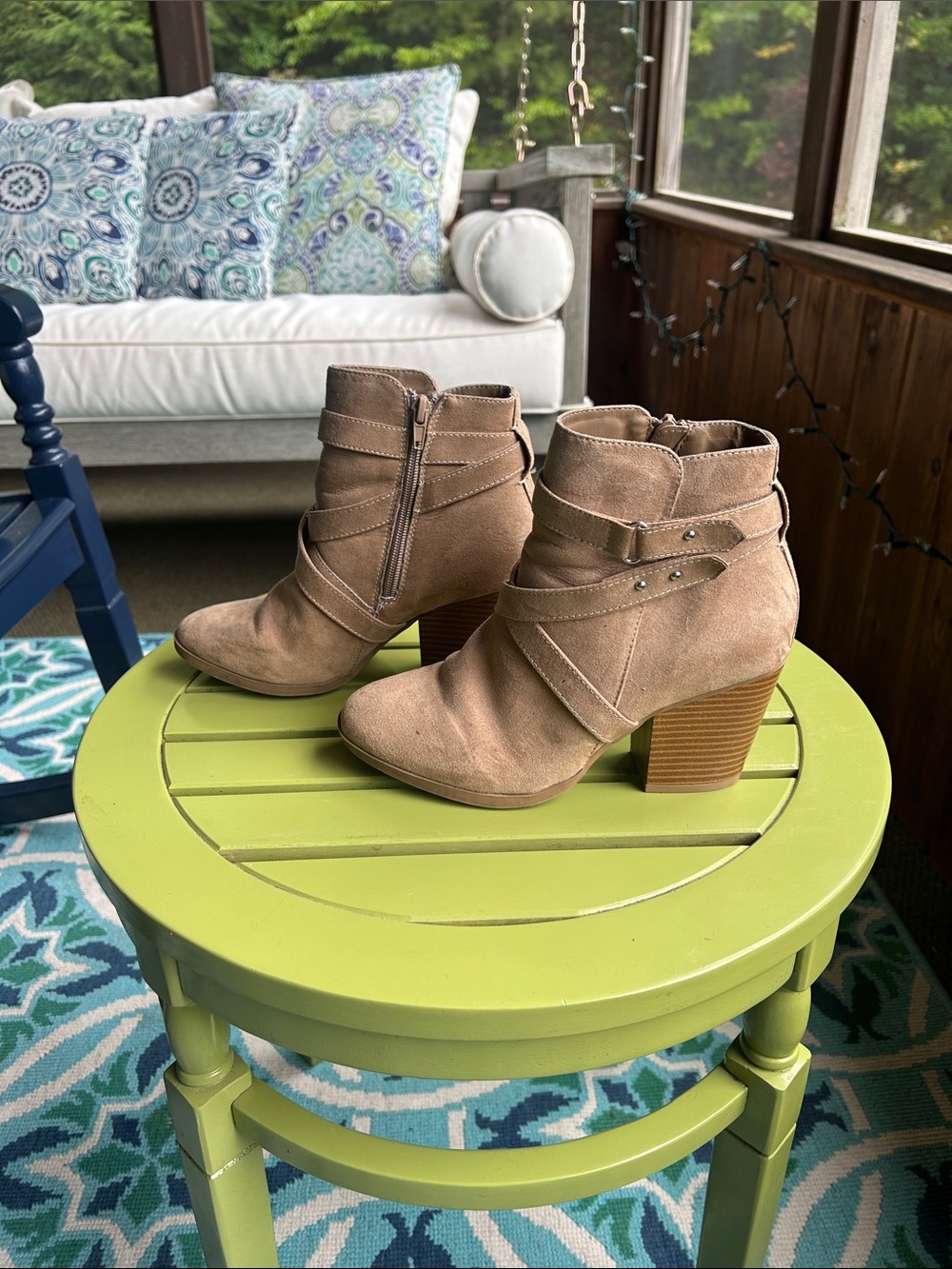 Women’s Taupe Suede Ankle Booties with Heel size 7.